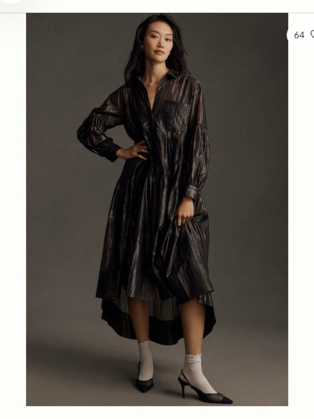 Pilcro Black Shimmer High-Low Shirt Maxi Dress